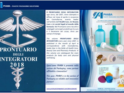 ¡ PHABA está presente en la edición 2018 de la guía “Prontuario degli Integratori”!