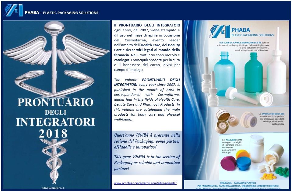 Phaba on the handbook “Prontuario degli Integratori” 2018