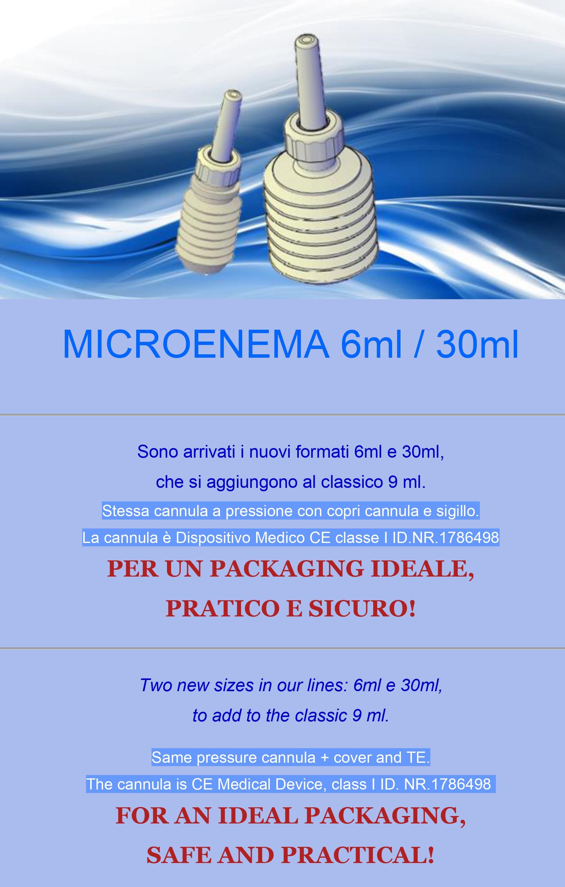 Nuovi formati 6 e 30 ml nella linea Microclismi